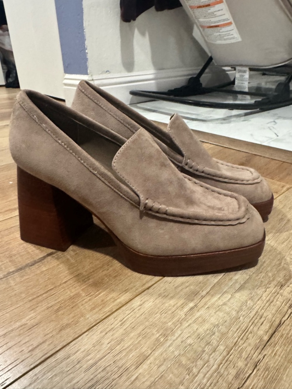 Steve Madden Suede Platform Block-Heel Loafers in Taupe sz 7.5
